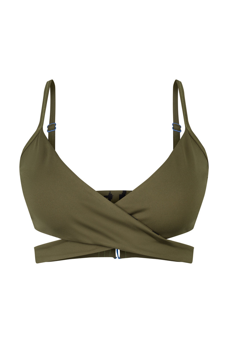 Arpoador Bikini Top Reversible in Green Leopard / Moss