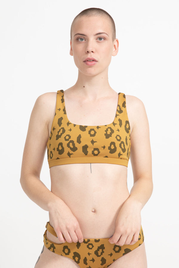 Caparica Bikini Top Reversible in Yellow Leopard / Honey Mustard