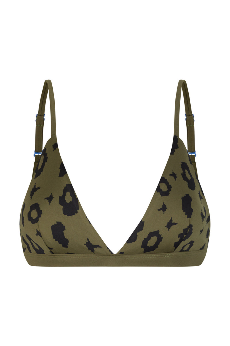Amami Bikini Top Reversible in Green Leopard / Moss