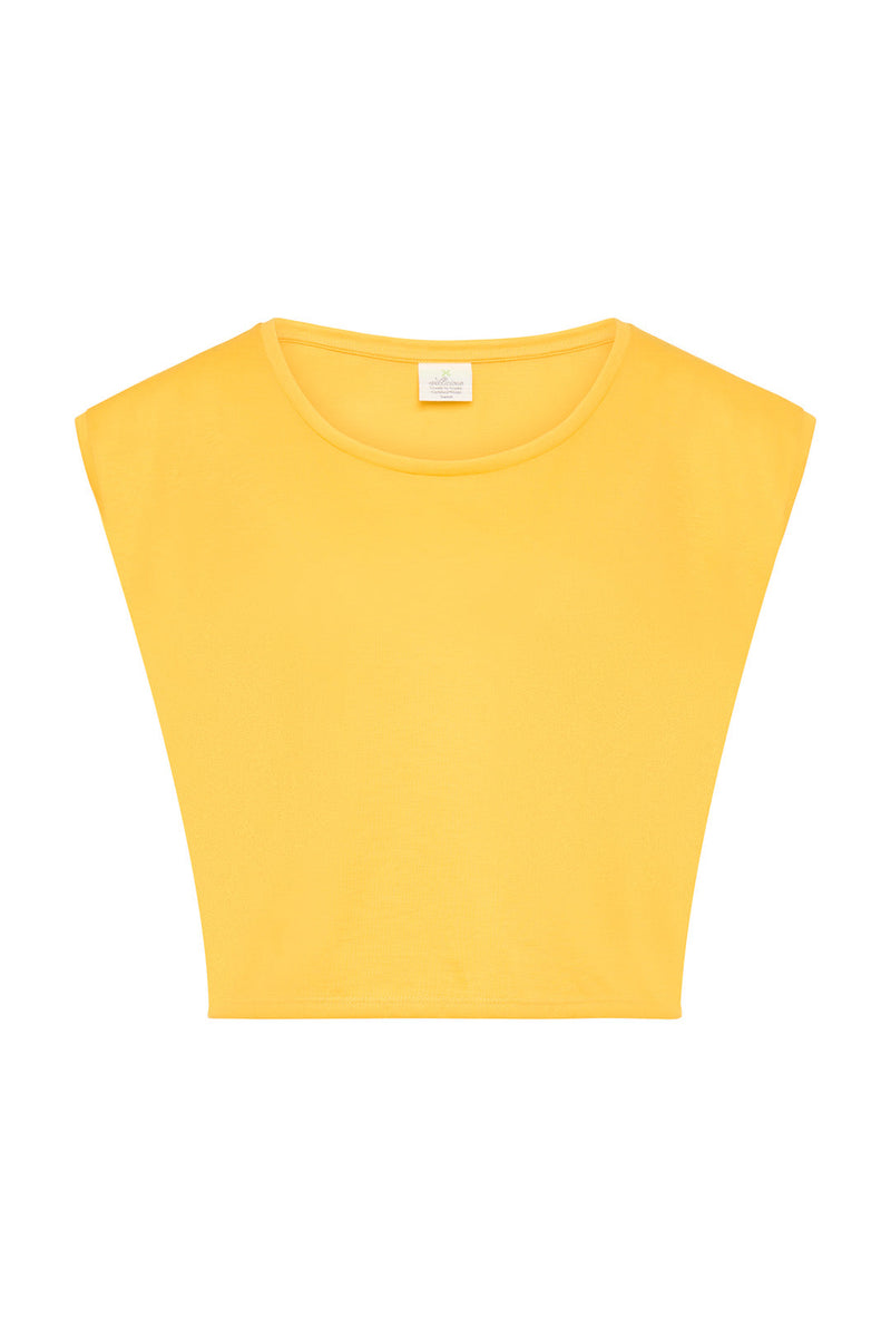 Premium GOTS certified organic cotton Pilates & Yoga cropped top in Sunshine Yellow -  For circular economy and mindful movement