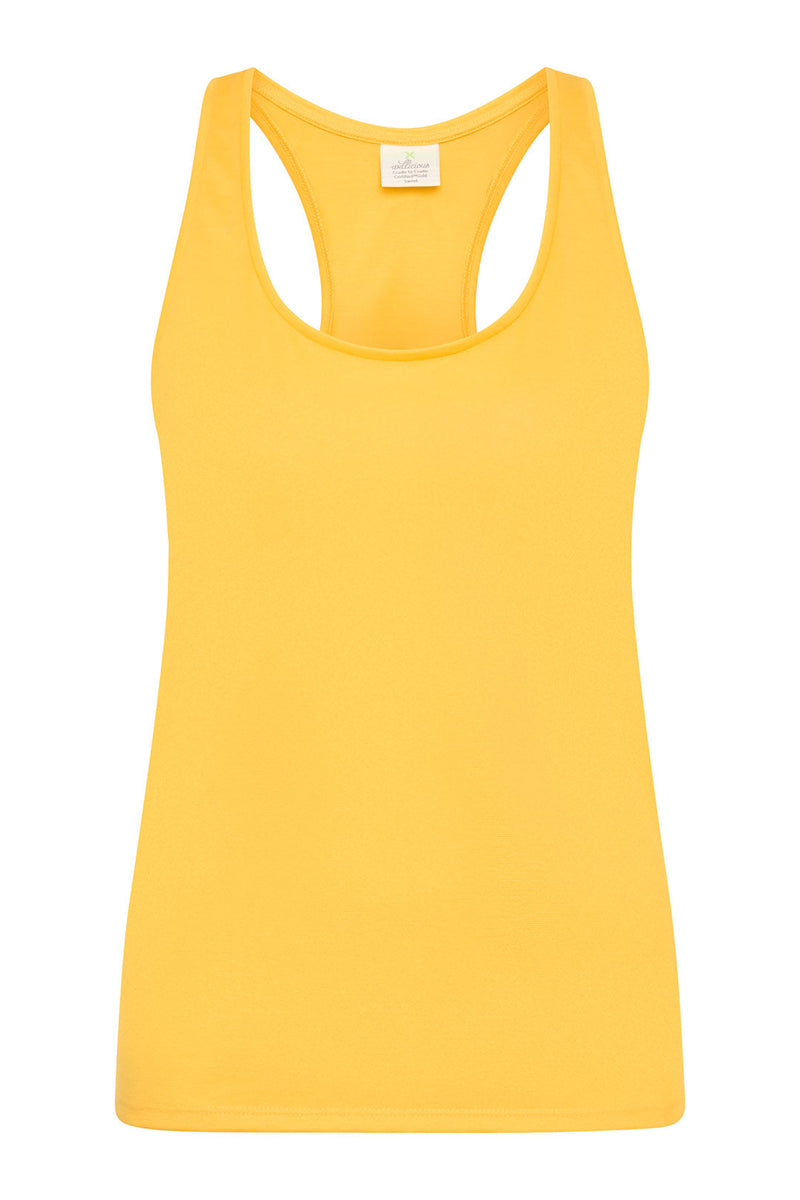 Conscious fashion choice - Cradle to Cradle certified organic cotton yoga top in Sunshine Yellow for a greener planet
