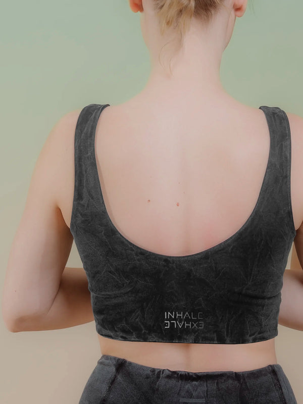 Reversible Crop Tank . Stone Wash Black