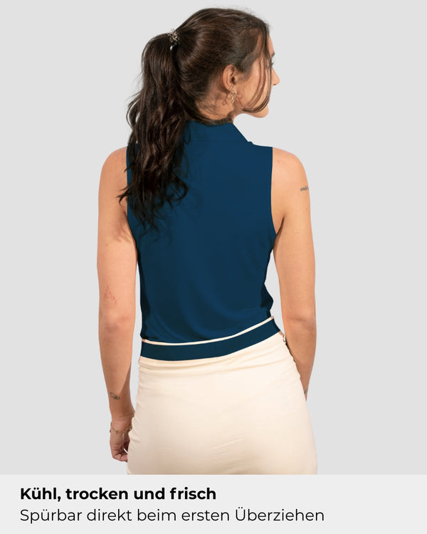 Blue Sleeveless TENCEL™ Polo