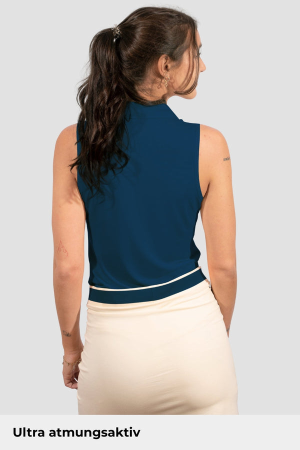 Blue Sleeveless TENCEL™ Polo