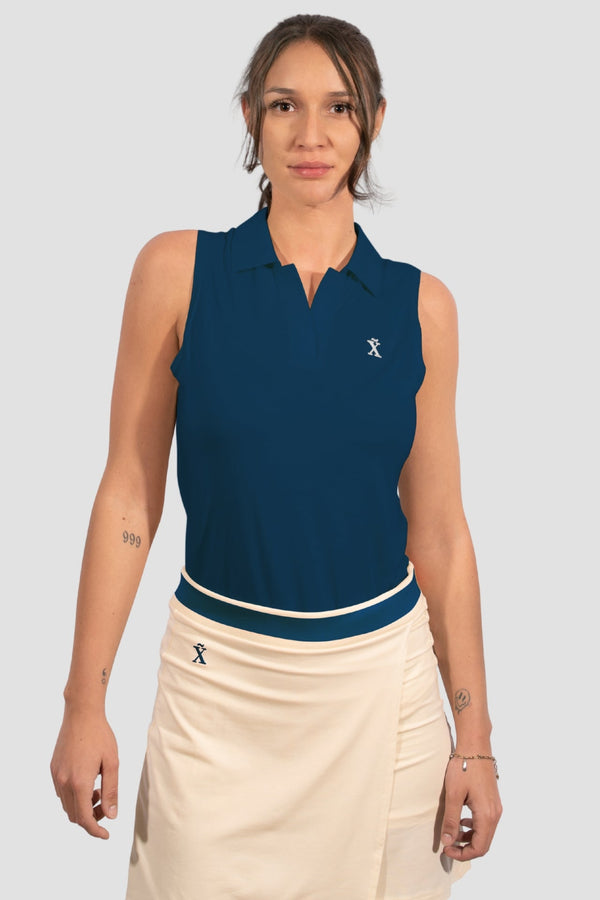 Blue Sleeveless TENCEL™ Polo