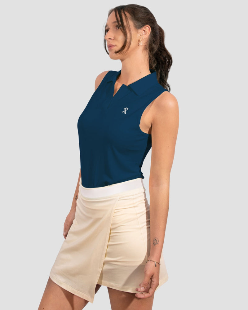 Blue Sleeveless TENCEL™ Polo
