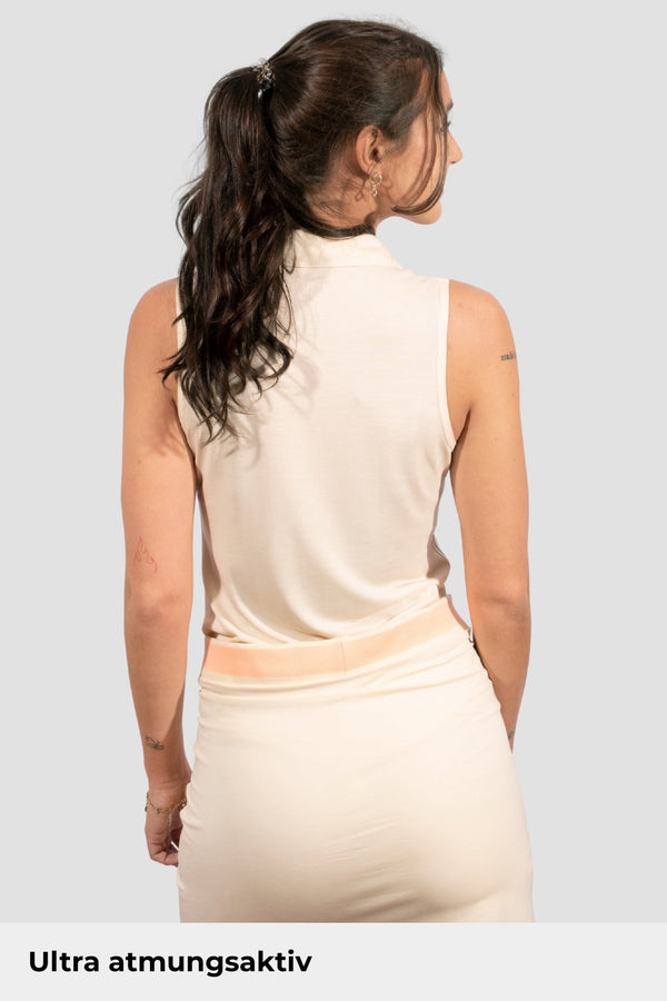 Beige Sleeveless TENCEL™ Polo
