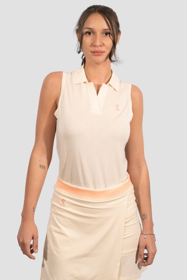 Beige Sleeveless TENCEL™ Polo