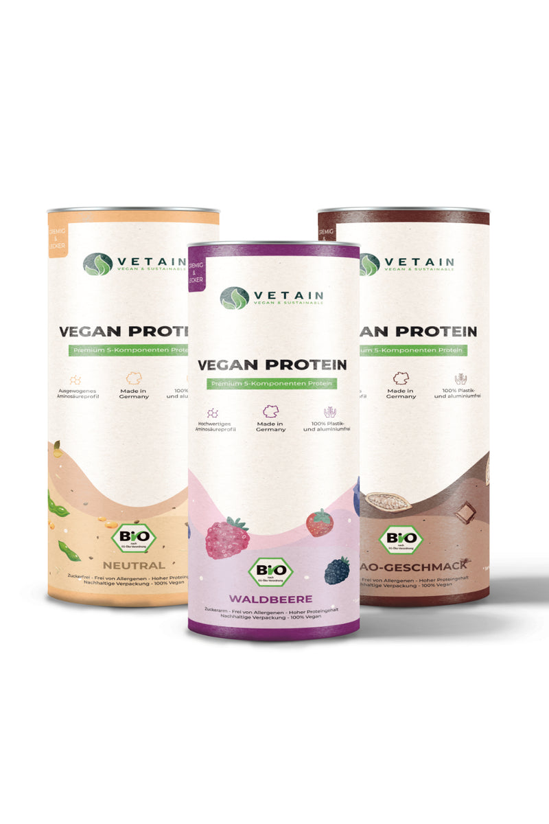 3er-Bundle Vegan Protein (Waldbeere, Kakao & Neutral)