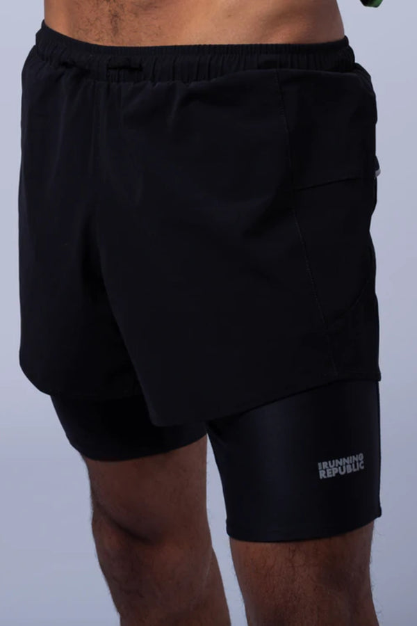 Men's 2in1 Woven short 2.0 Full Black