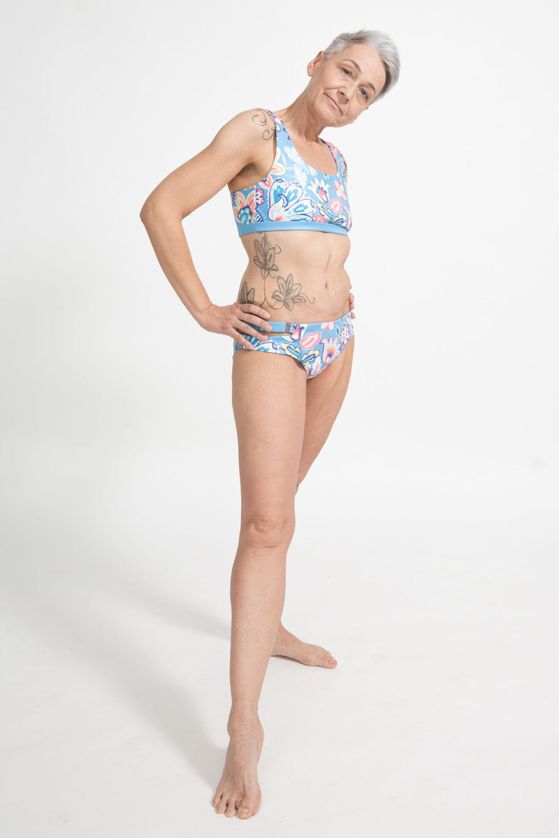 Caparica Bikini Bottom Reversible in Summer Floral / Skyblue