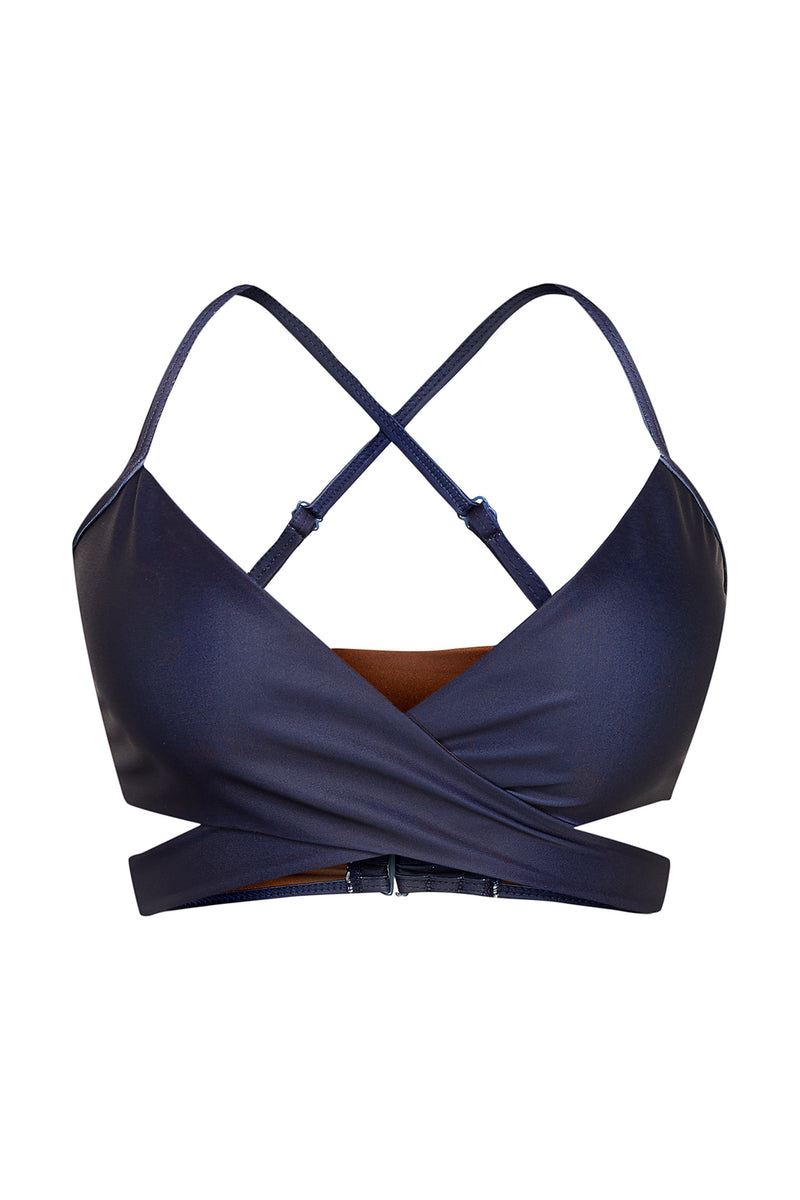 Arpoador Top Reversible in Dark Blue / Solid Brown