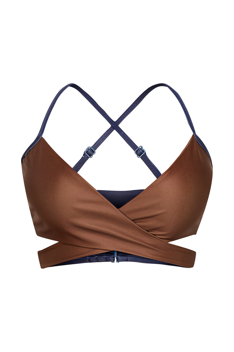 Arpoador Top Reversible in Dark Blue / Solid Brown