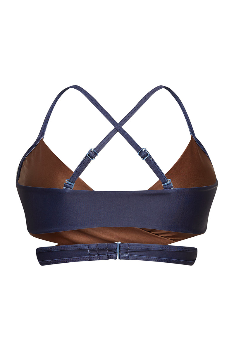 Arpoador Top Reversible in Dark Blue / Solid Brown