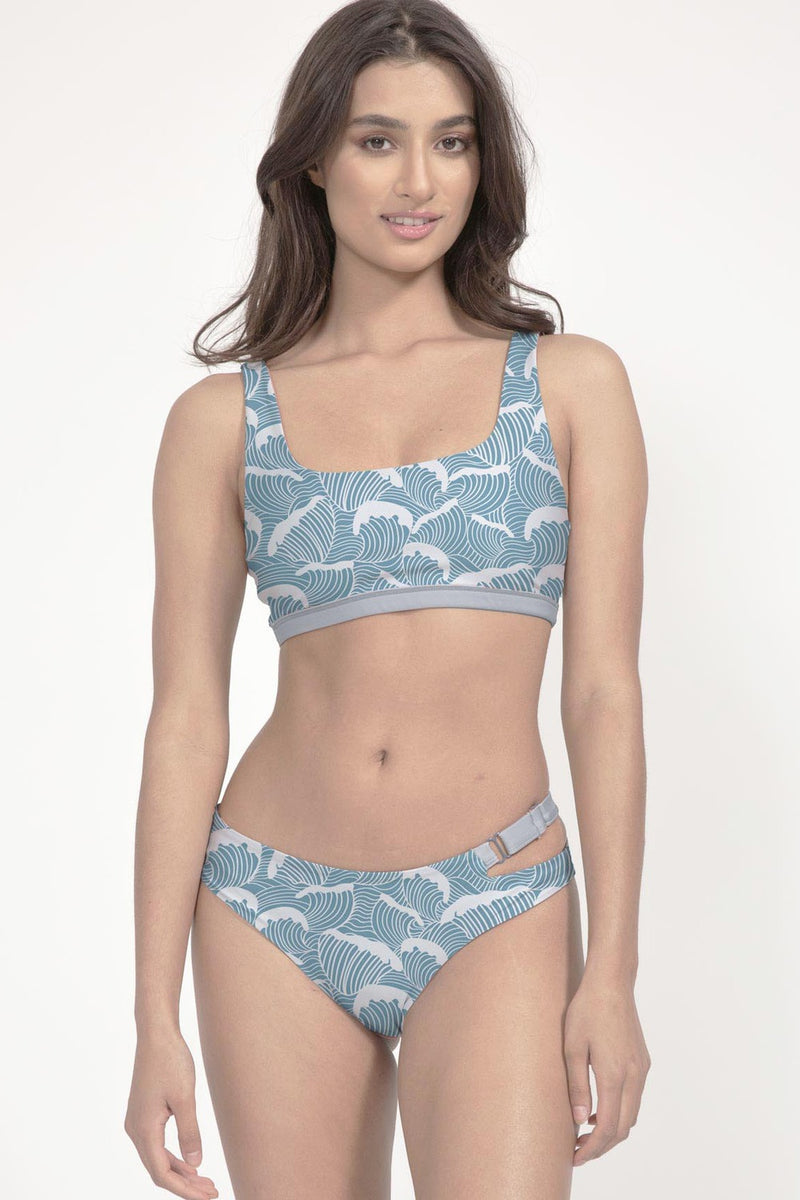 Caparica Bikini Top Reversible in Ocean Waves / Light Blue