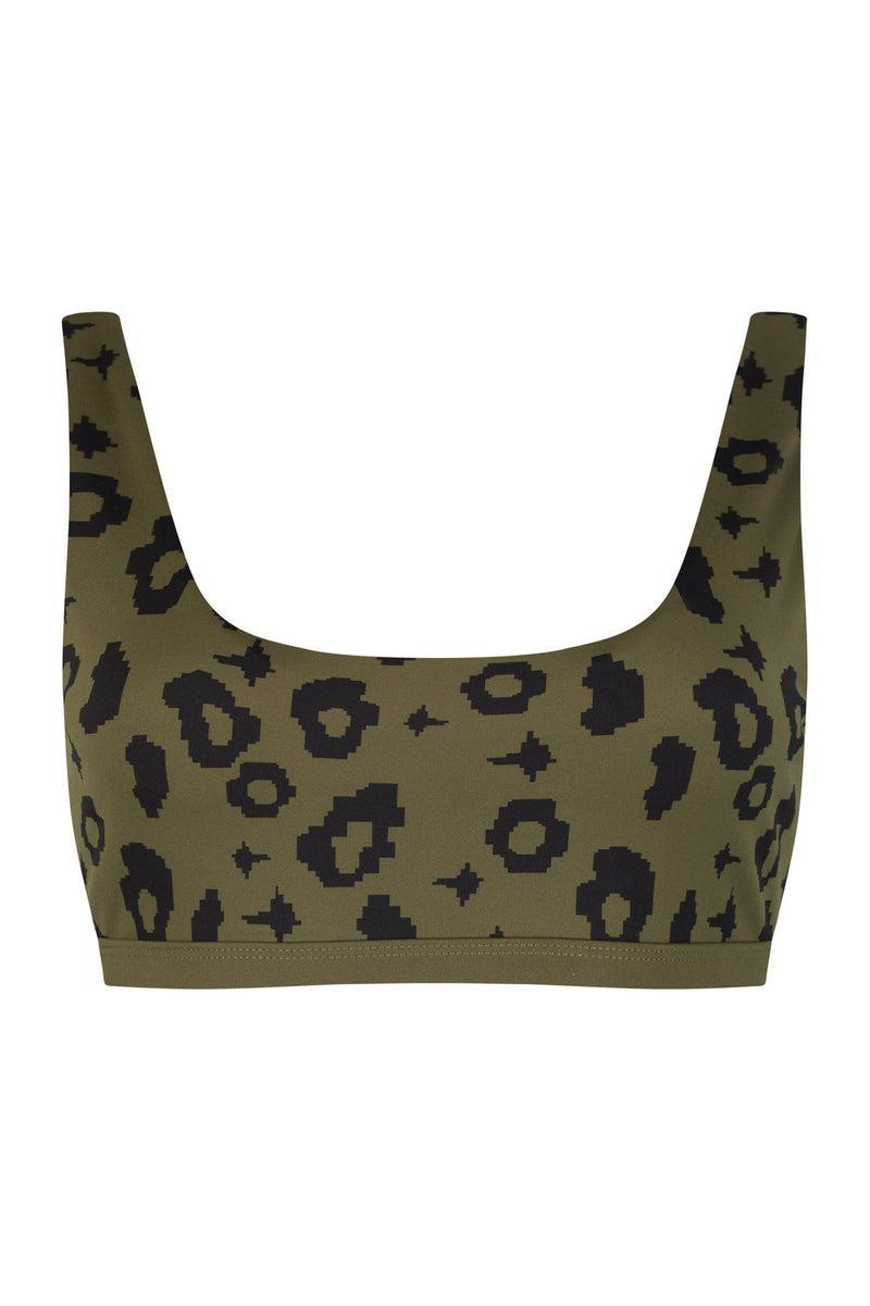 Caparica Bikini Top Reversible in Green Leopard / Moss