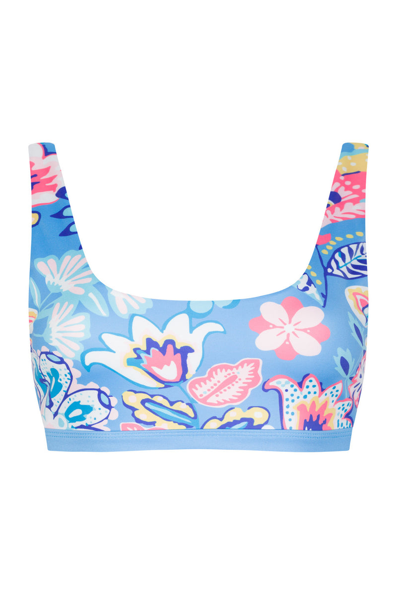 Caparica Bikini Top Reversible in Summer Floral / Skyblue