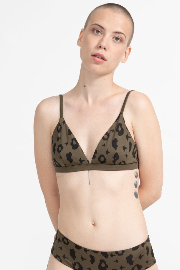 Amami Bikini Top Reversible in Green Leopard / Moss