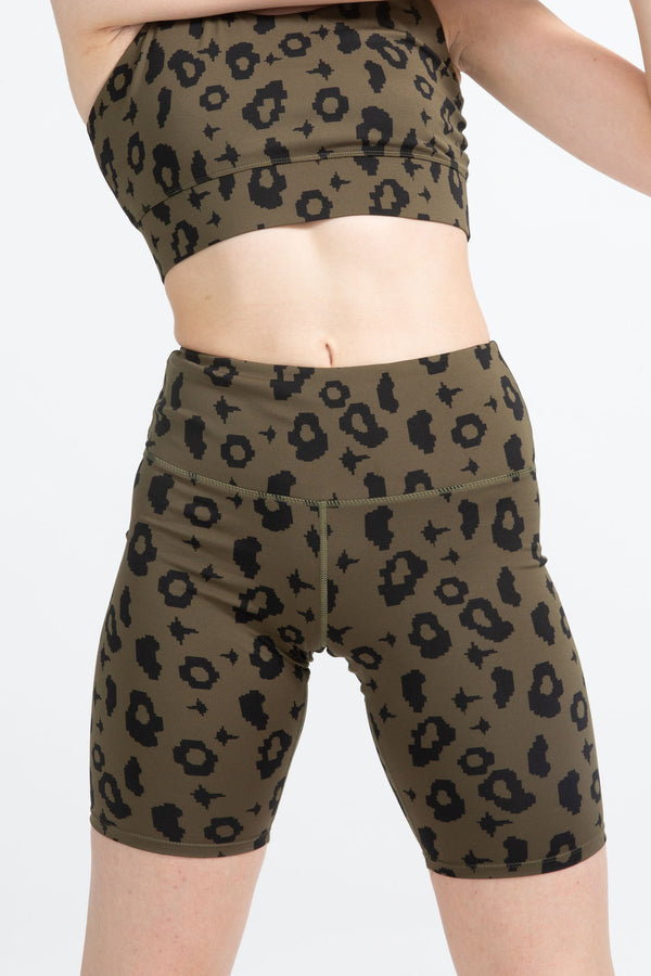 Bike Shorts in Green Leopard