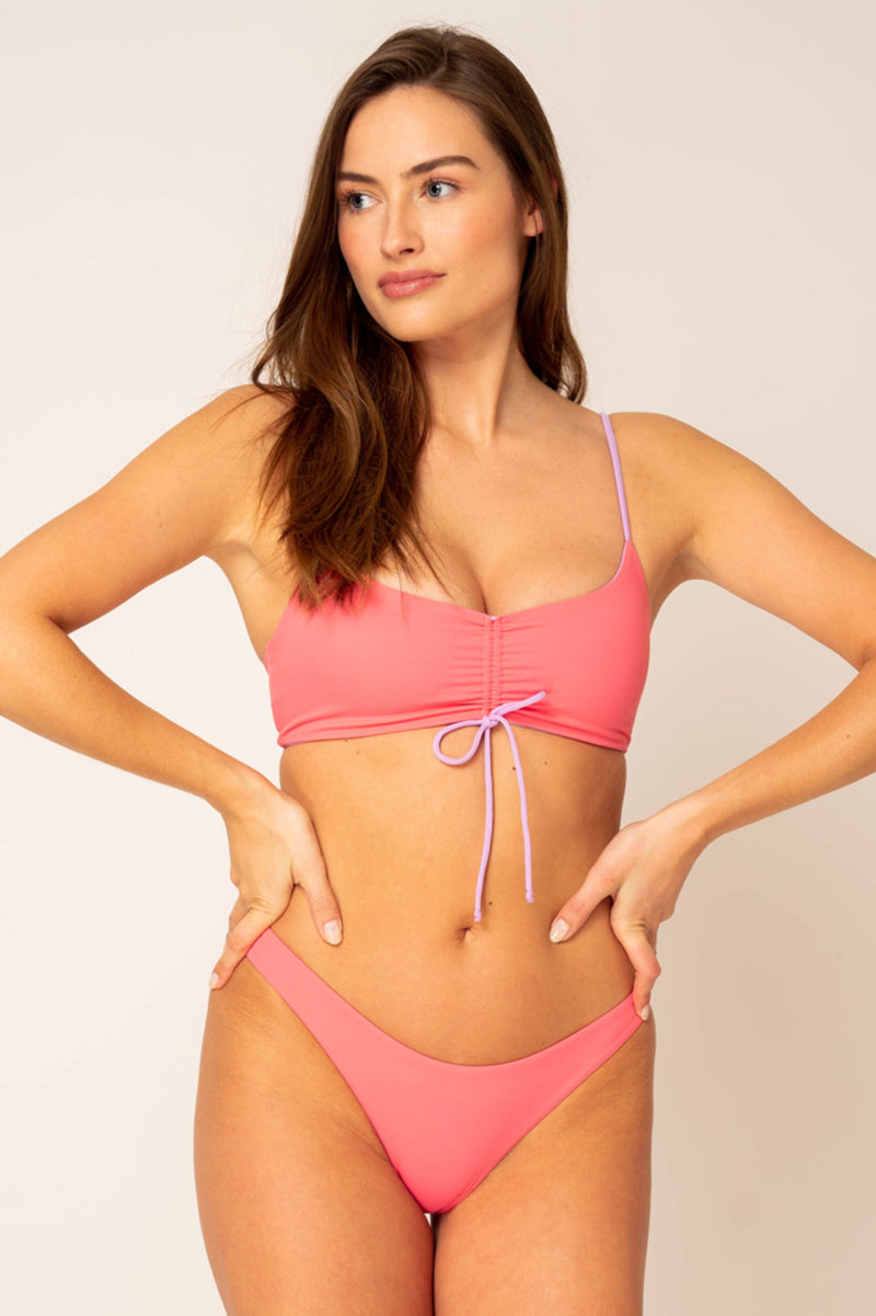 Drawstring Bikini Top - reversible pink / lilac