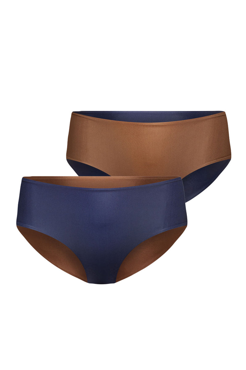 Amami Reversible Bikini Bottom Dark Blue - Solid Brown