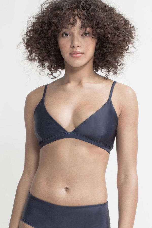 Amami Reversible Bikini Top Dark Blue - Solid Brown