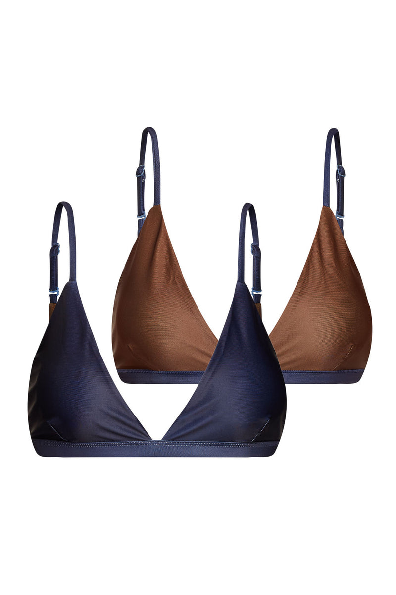 Amami Reversible Bikini Top Dark Blue - Solid Brown